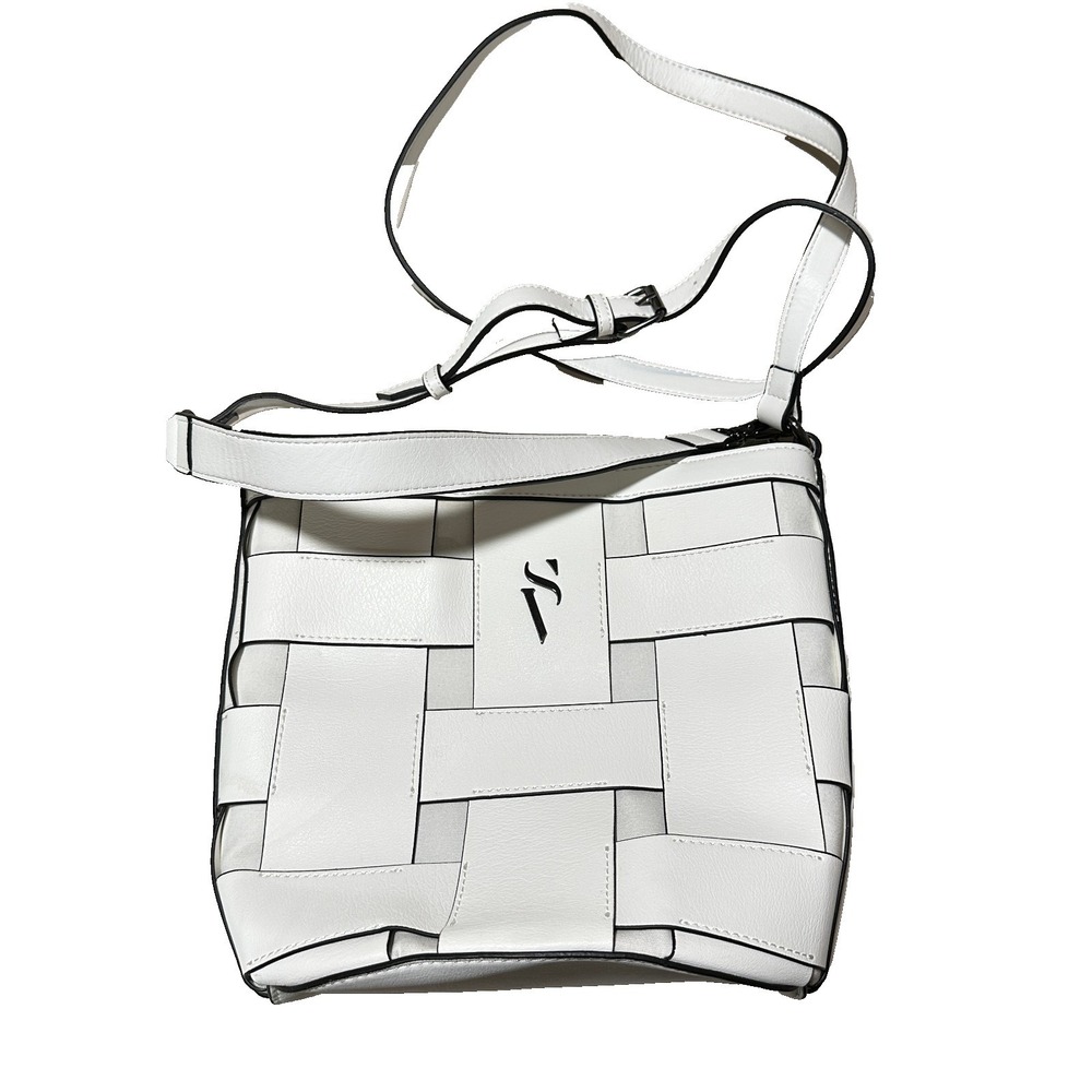 Simply Vera Vera Wang White Woven Faux Leather Crossbody Bag Gunmetal Hardware